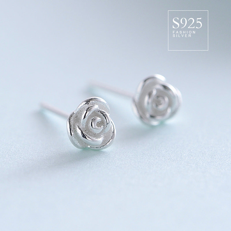 Luxyin 925 Silver Rose Stud Earrings - Sweet & Simple