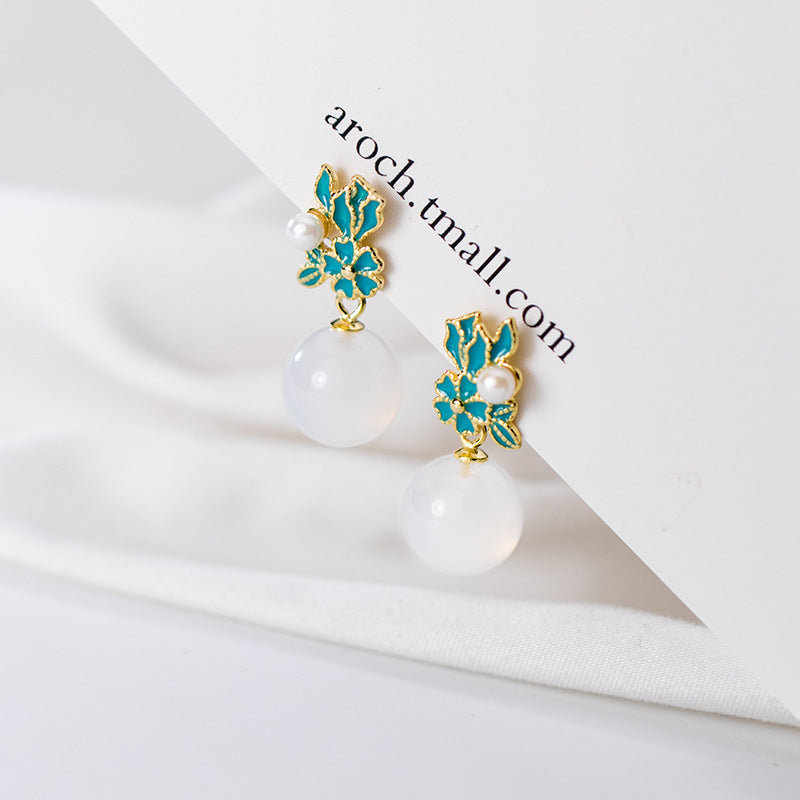 Luxyin Dainty White Chalcedony Blossom Earrings
