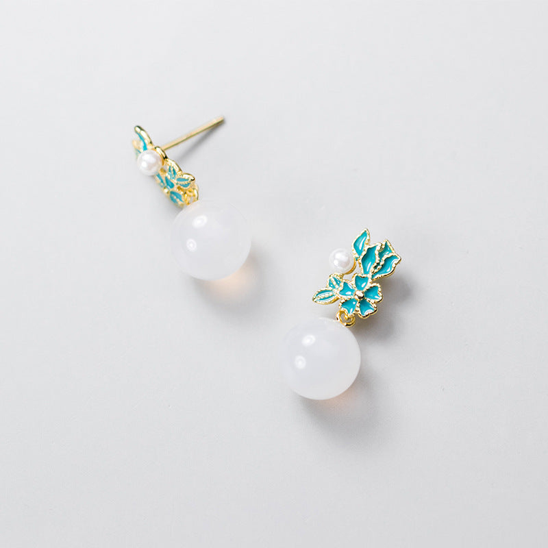 Luxyin Dainty White Chalcedony Blossom Earrings
