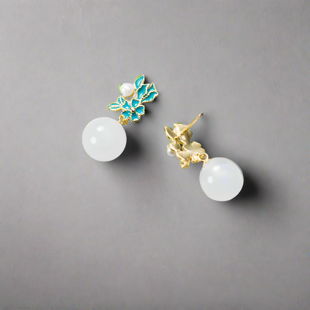 Luxyin Dainty White Chalcedony Blossom Earrings