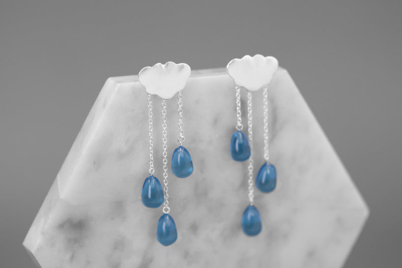 Luxyin Cloud & Crystal Raindrop Sterling Silver Earrings