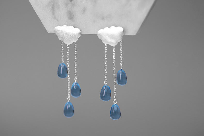 Luxyin Cloud & Crystal Raindrop Sterling Silver Earrings