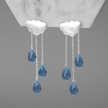 Luxyin Cloud & Crystal Raindrop Sterling Silver Earrings