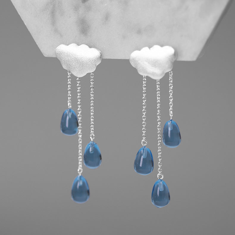 Luxyin Cloud & Crystal Raindrop Sterling Silver Earrings