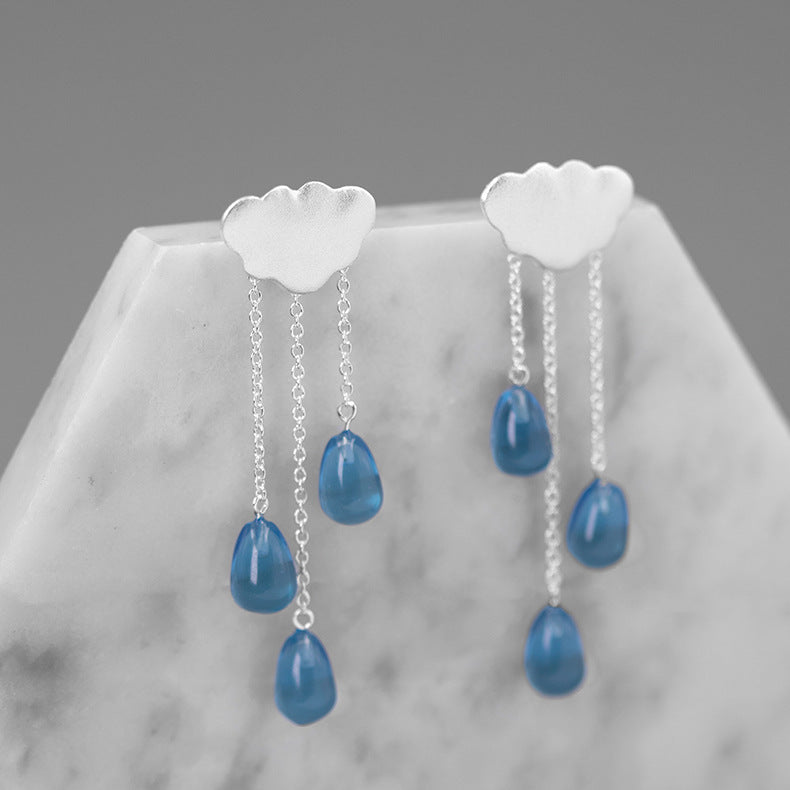 Luxyin Cloud & Crystal Raindrop Sterling Silver Earrings