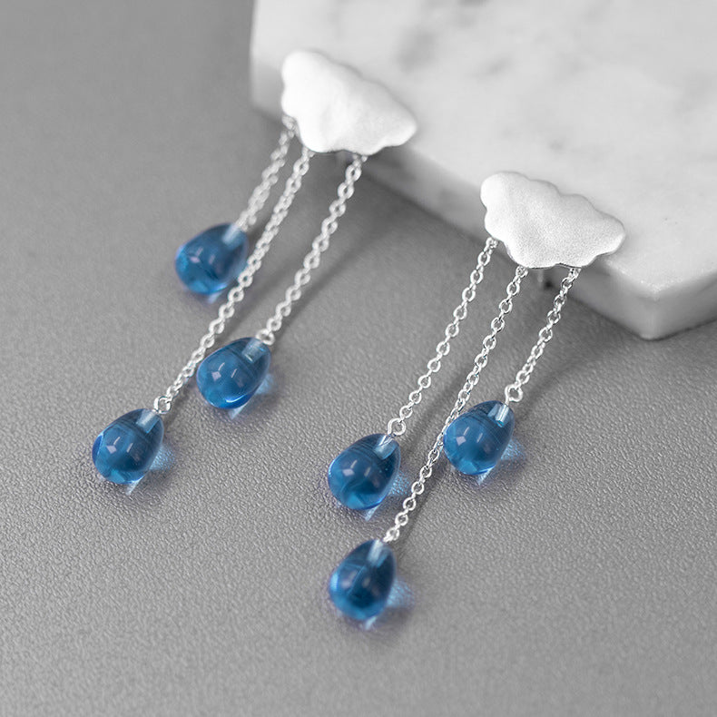 Luxyin Cloud & Crystal Raindrop Sterling Silver Earrings
