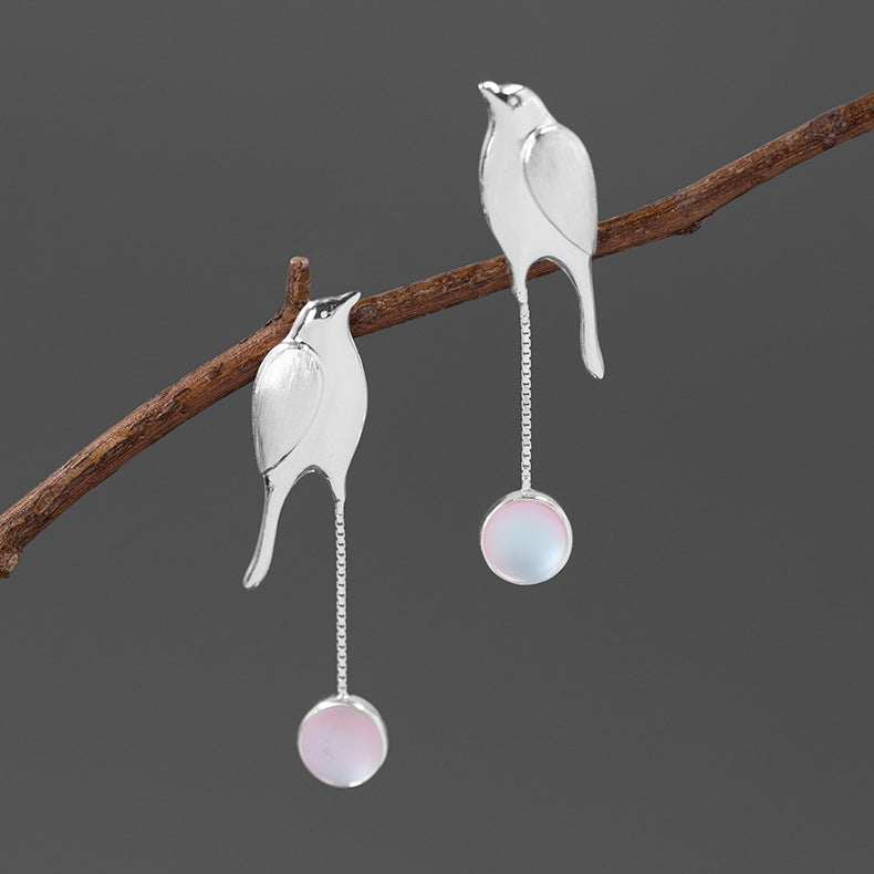 Luxyin Silver Bird Song Stud Earrings