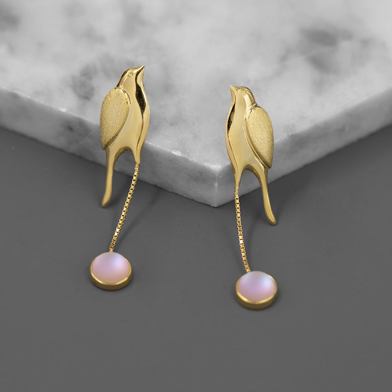 Luxyin Silver Bird Song Stud Earrings
