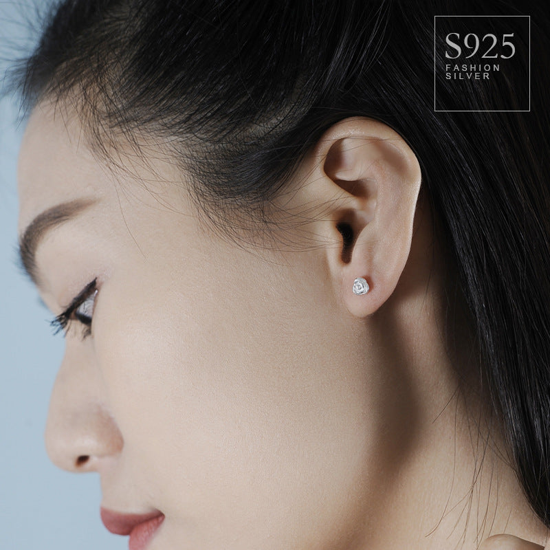 Luxyin 925 Silver Rose Stud Earrings - Sweet & Simple
