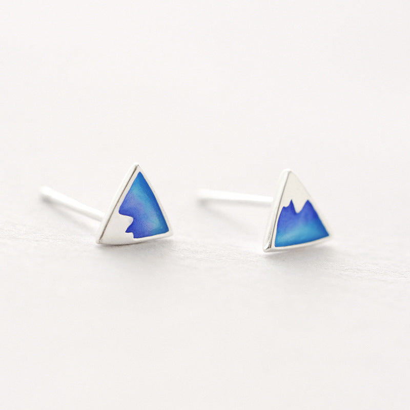 Luxyin S925 Silver Graduated Blue Enamel Mountain Stud Earrings