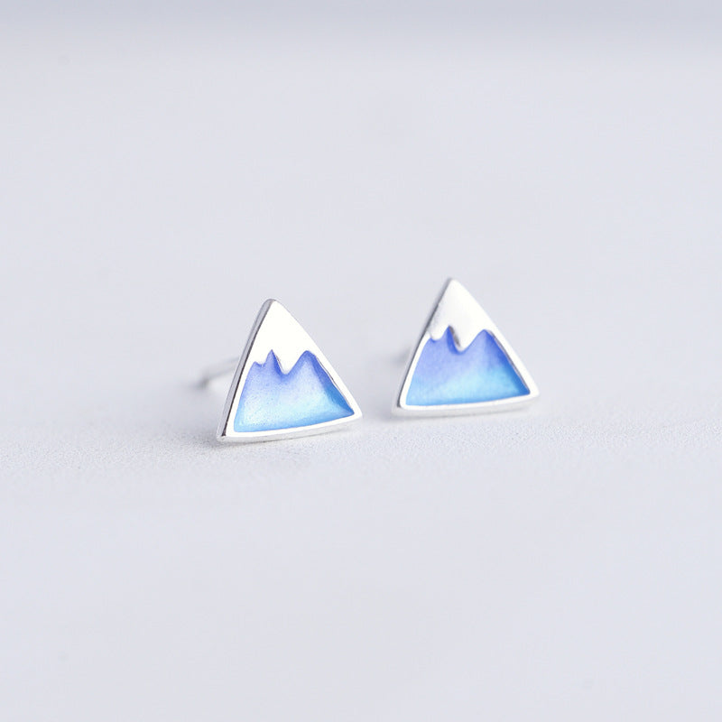 Luxyin S925 Silver Graduated Blue Enamel Mountain Stud Earrings