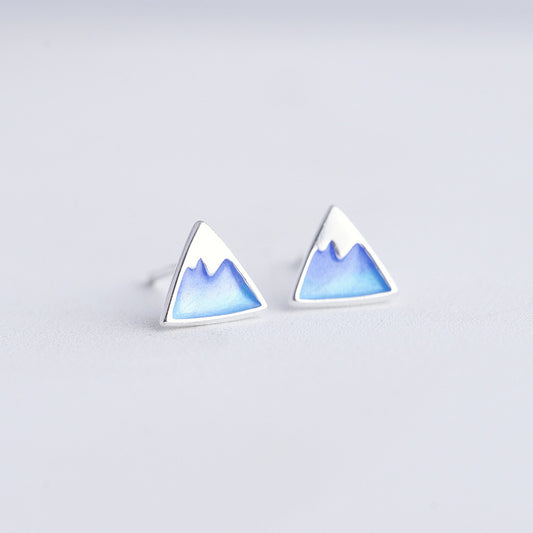 Luxyin S925 Silver Graduated Blue Enamel Mountain Stud Earrings