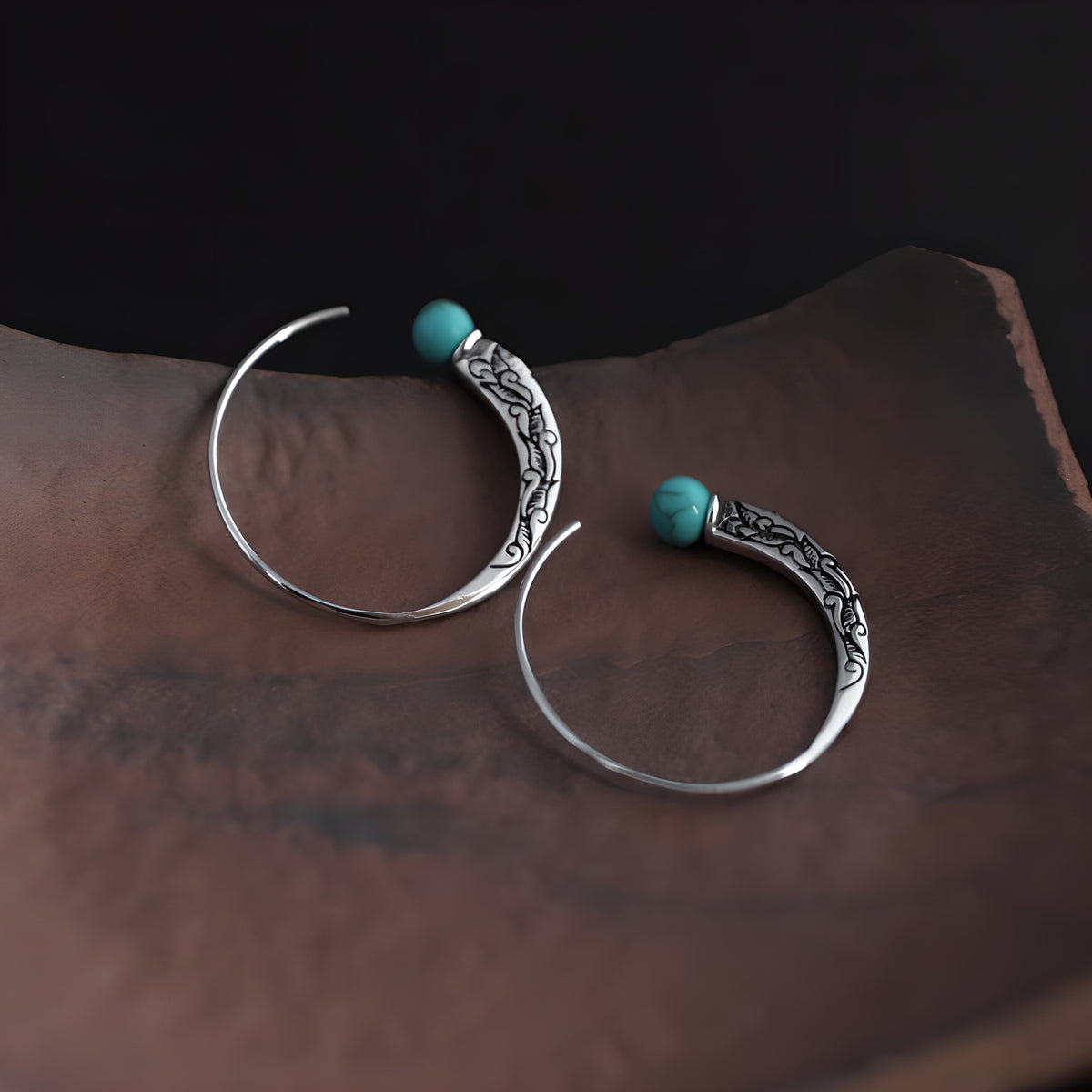 925 Sterling Silver Turquoise Geometric Vintage Ethnic Earrings