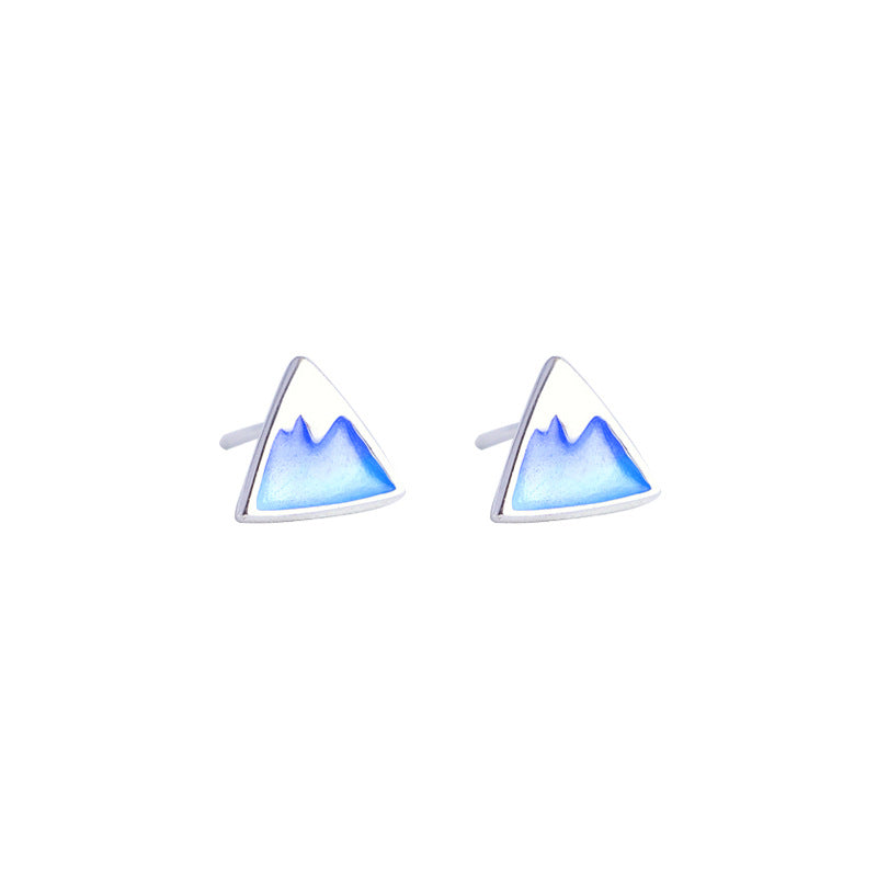 Luxyin S925 Silver Graduated Blue Enamel Mountain Stud Earrings