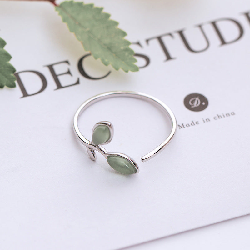 Anillo Abierto Hojas Ópalo Verde