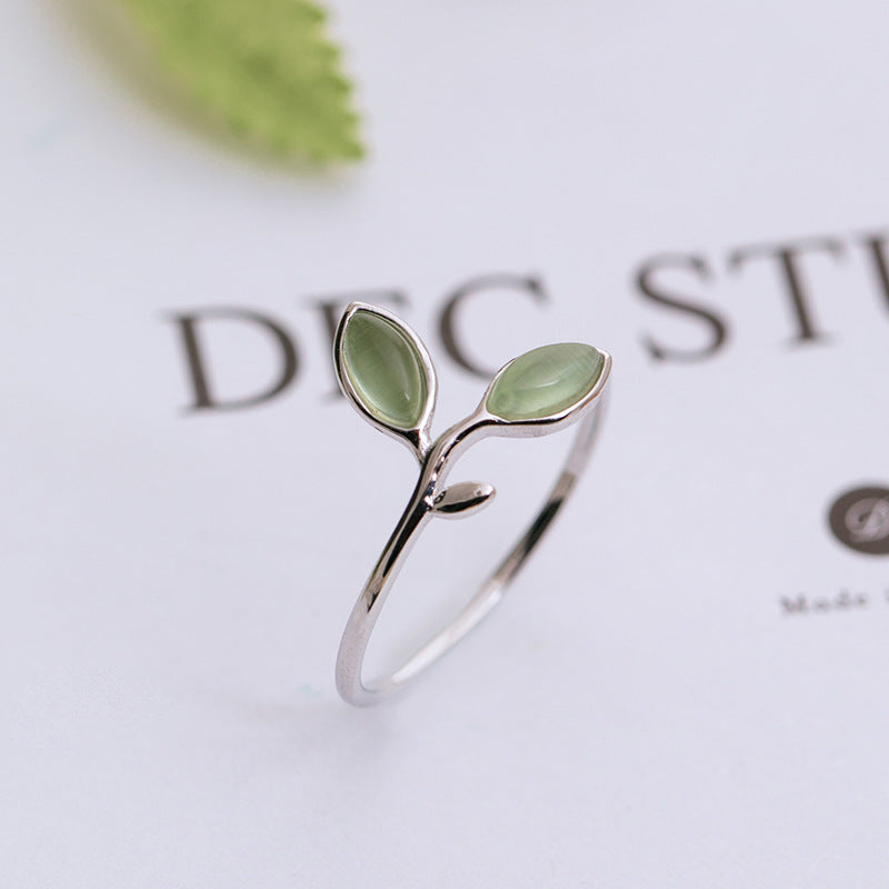 Anillo Abierto Hojas Ópalo Verde