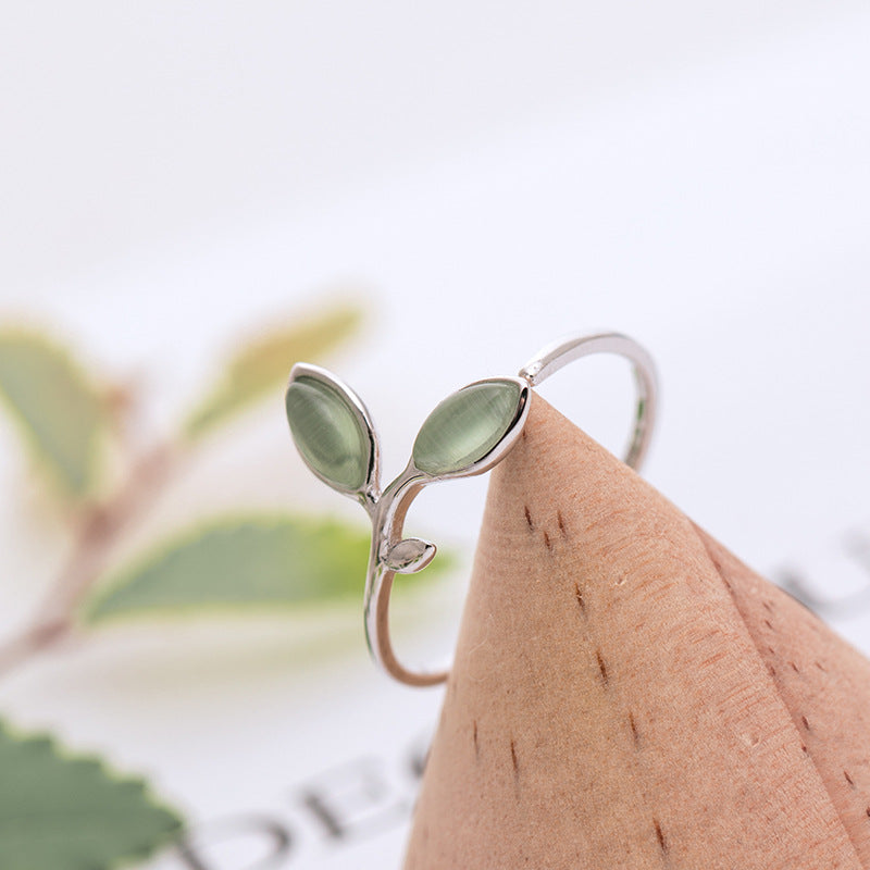 Anillo Abierto Hojas Ópalo Verde