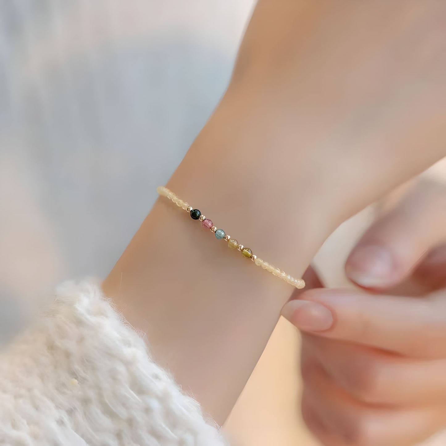 Pulsera de cuentas de cristal citrino Luxyin Aaliyah