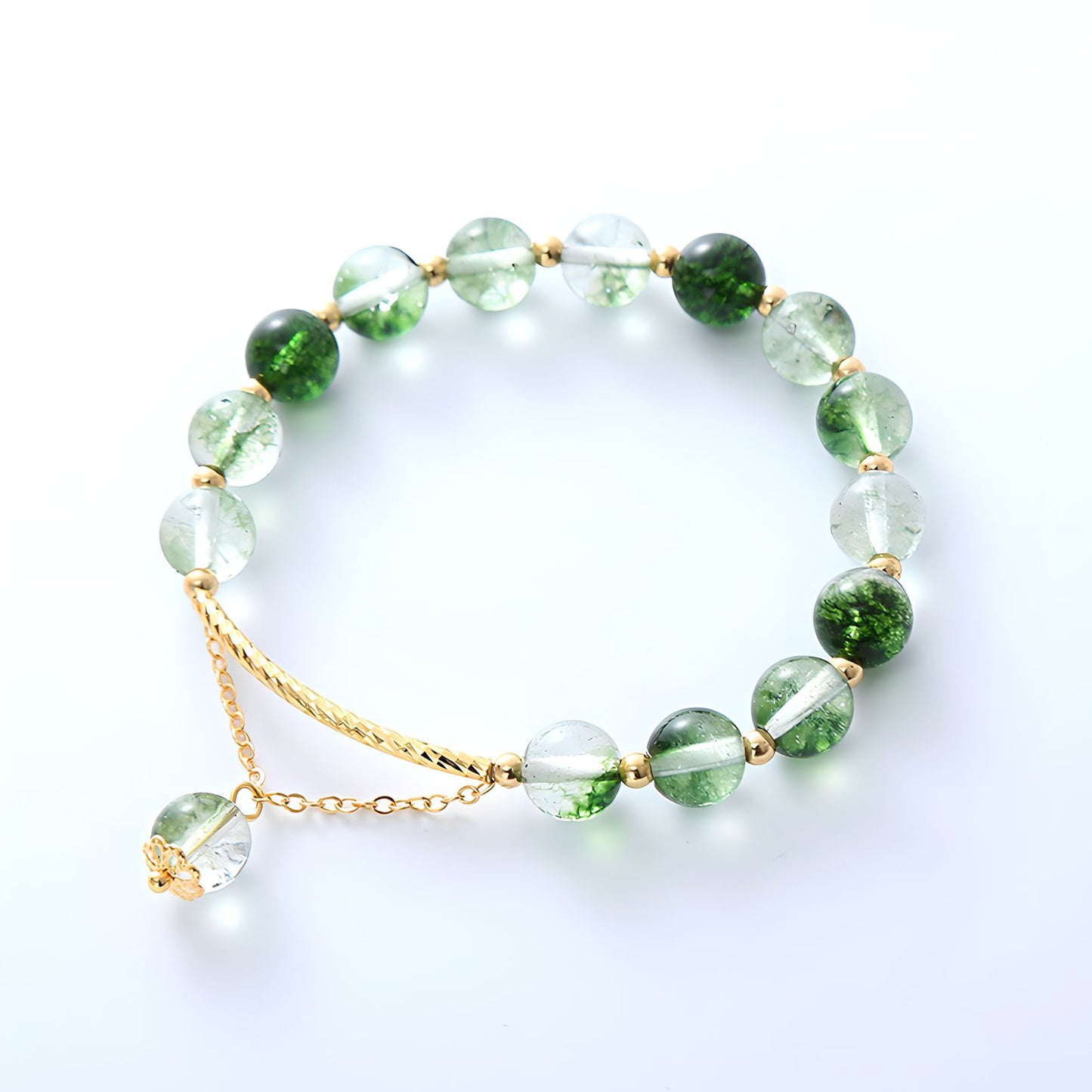 Pulsera de cuentas de cristal de cuarzo fantasma verde Luxyin Afra