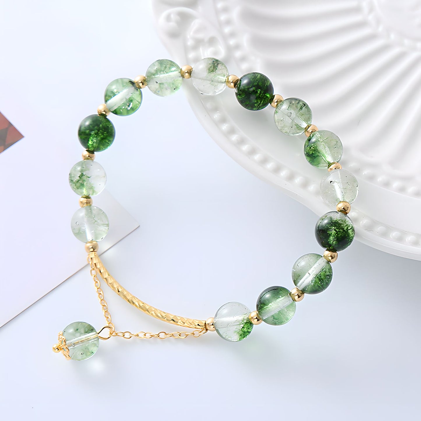 Pulsera de cuentas de cristal de cuarzo fantasma verde Luxyin Afra