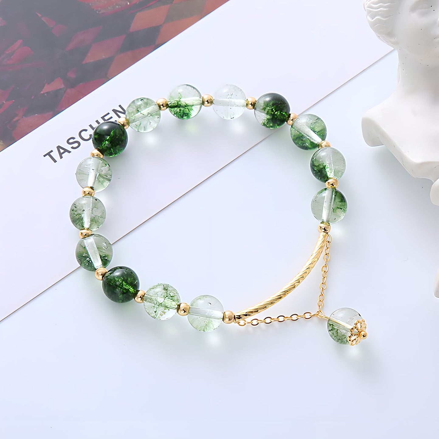 Pulsera de cuentas de cristal de cuarzo fantasma verde Luxyin Afra