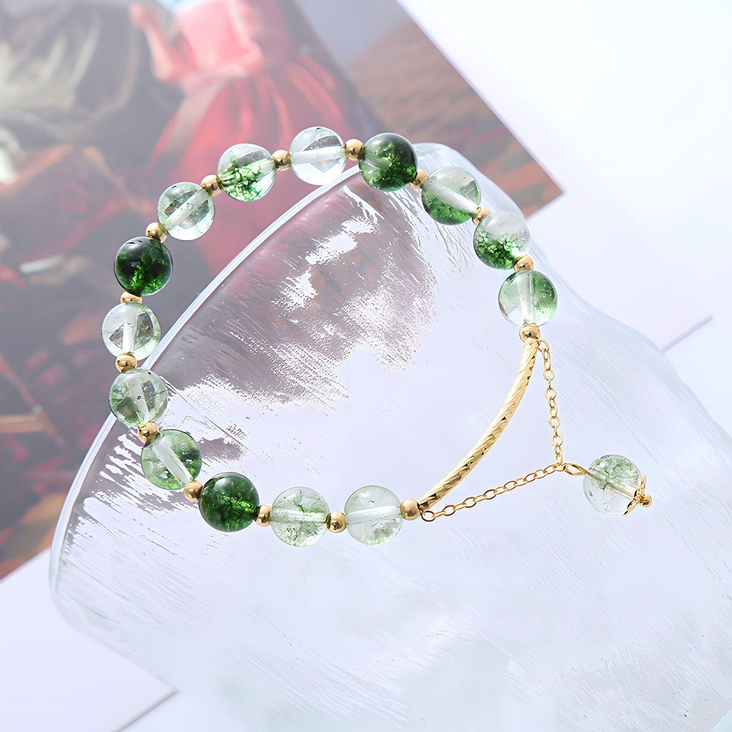 Pulsera de cuentas de cristal de cuarzo fantasma verde Luxyin Afra