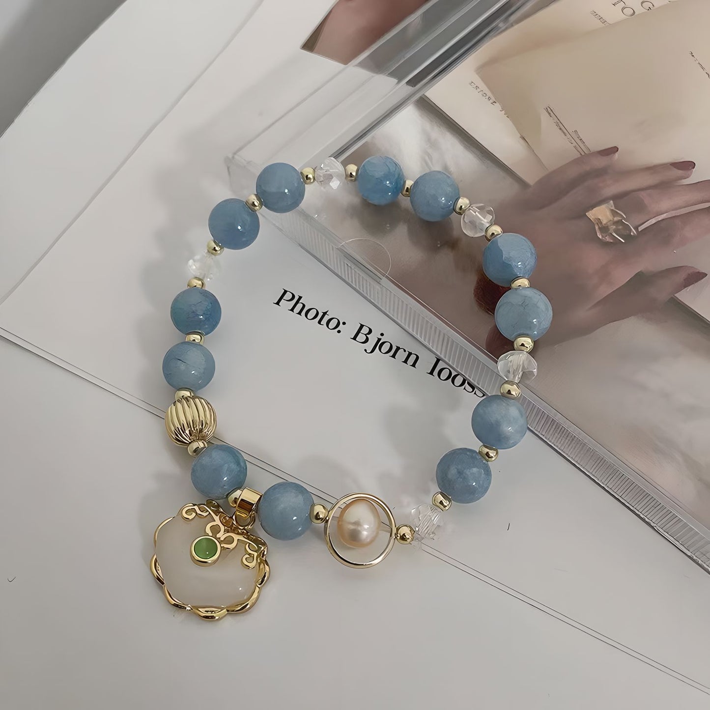 Luxyin Agnes Aquamarine Crystal Bead Bracelet