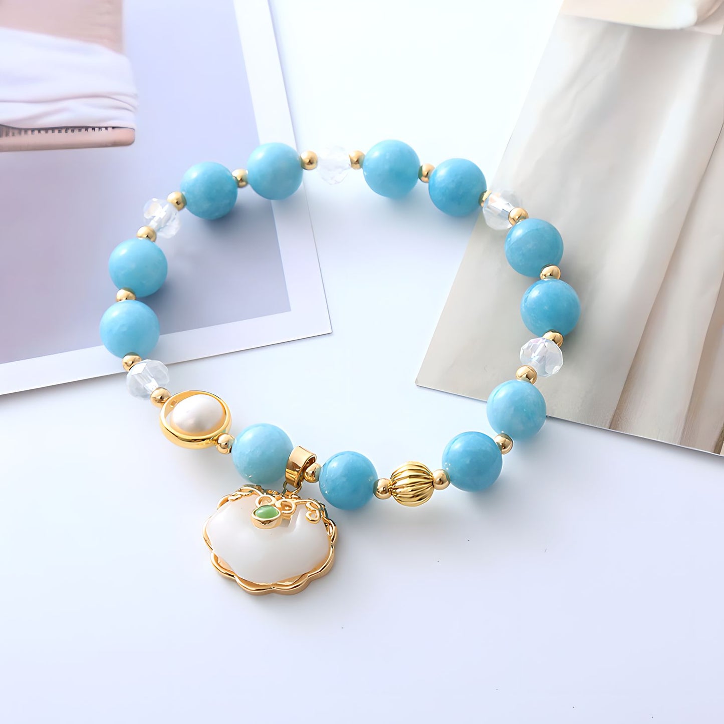 Luxyin Agnes Aquamarine Crystal Bead Bracelet