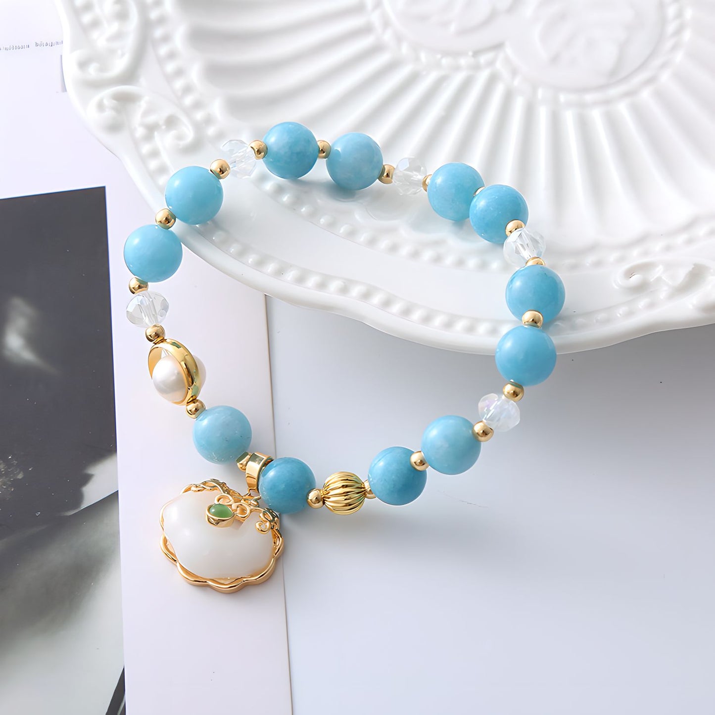 Luxyin Agnes Aquamarine Crystal Bead Bracelet