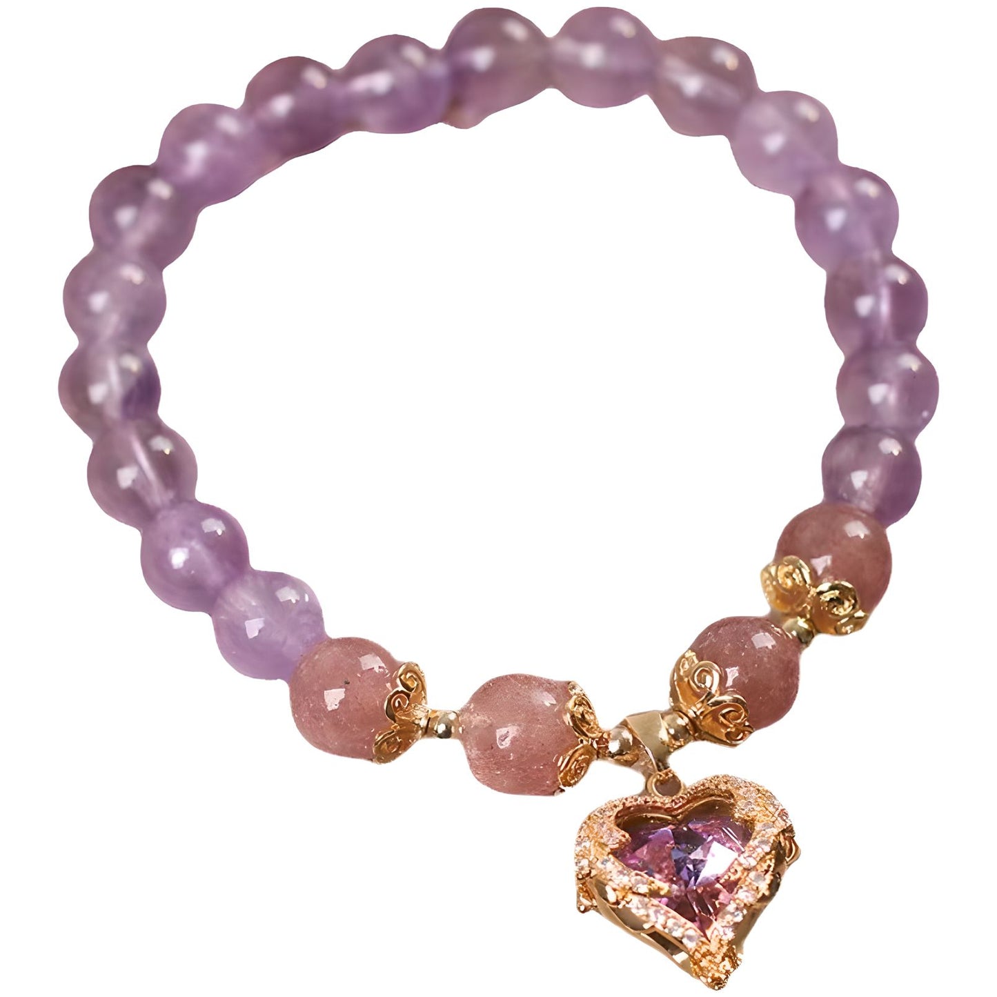 Luxyin Ashley pulsera de cuentas de cristal de amatista con colgante de corazón