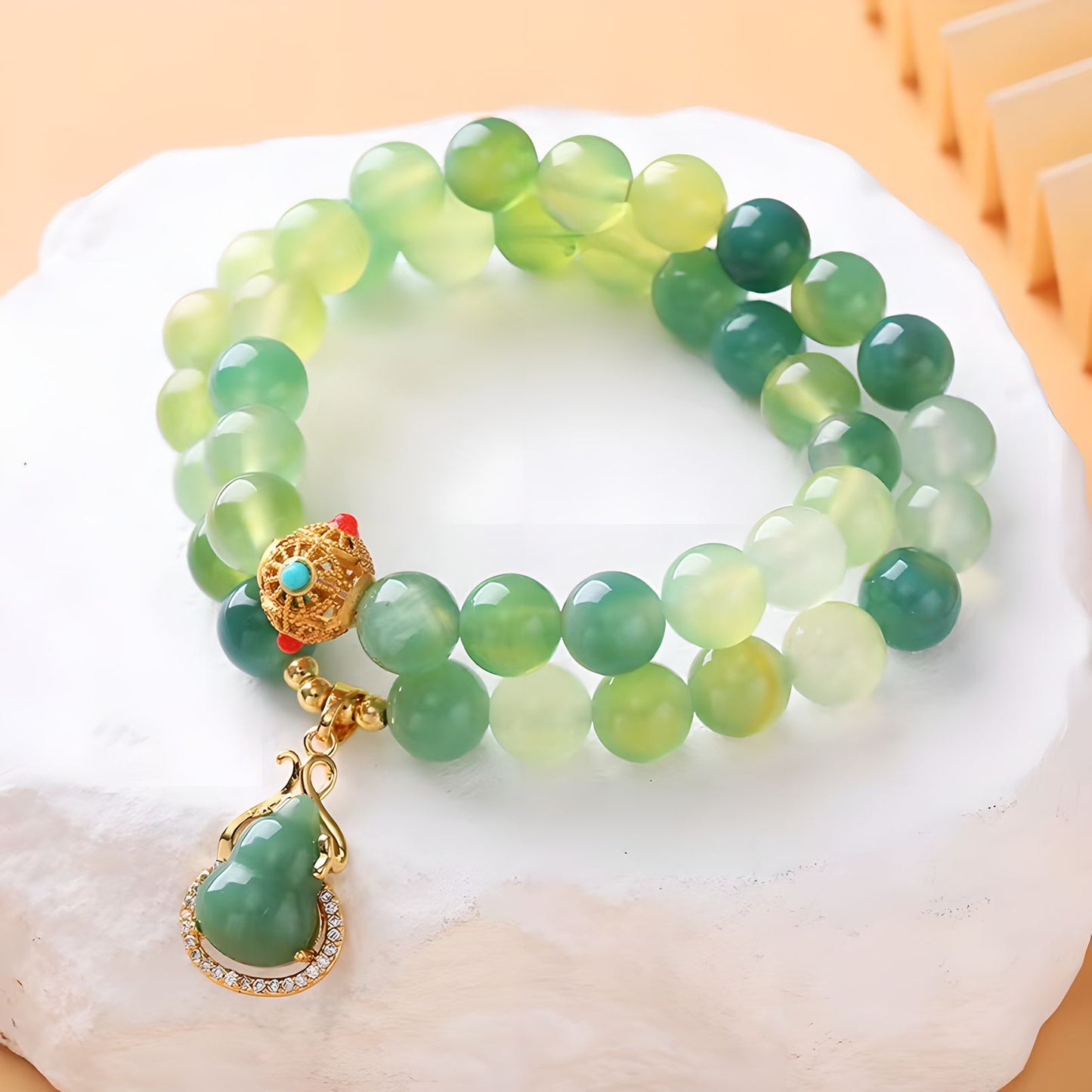 Luxyin Claire Pulsera de cuentas de cristal de prehnita