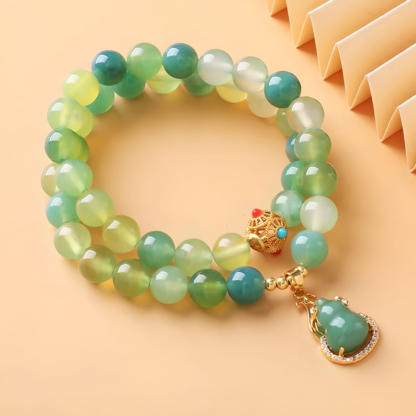 Luxyin Claire Pulsera de cuentas de cristal de prehnita