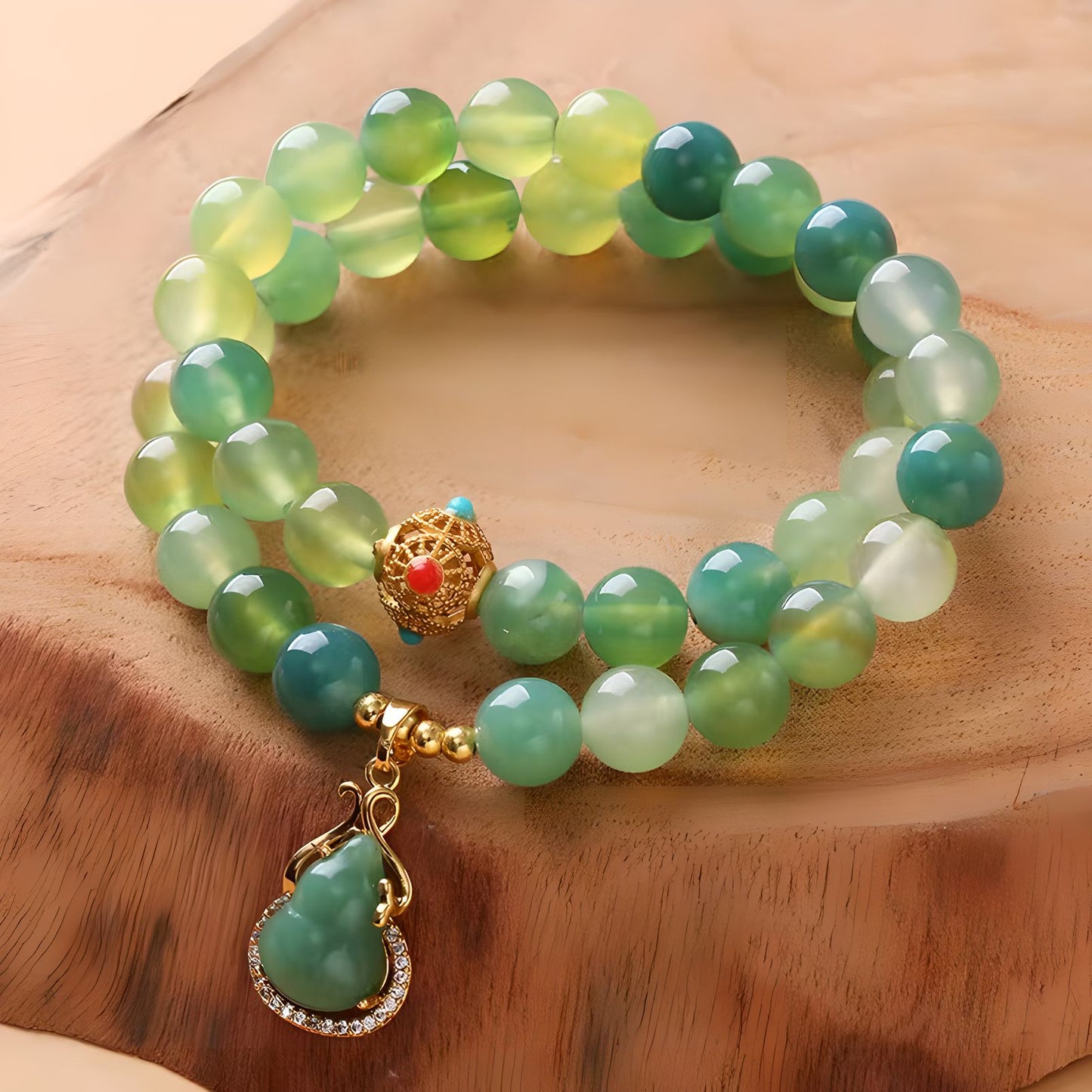 Luxyin Claire Pulsera de cuentas de cristal de prehnita