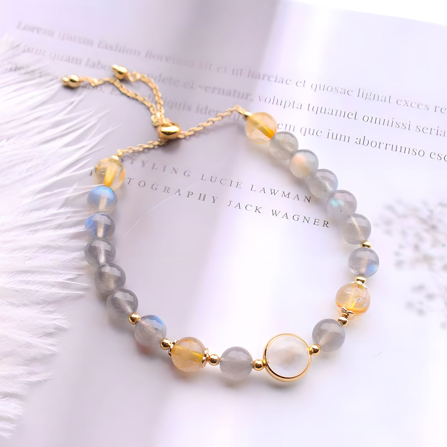 Pulsera de cuentas de cristal de piedra lunar Luxyin Enid