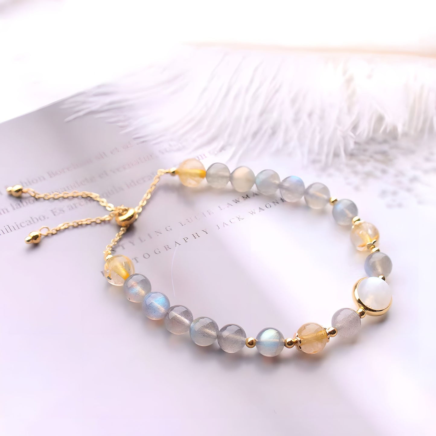 Luxyin Enid Moonstone Crystal Bead Bracelet