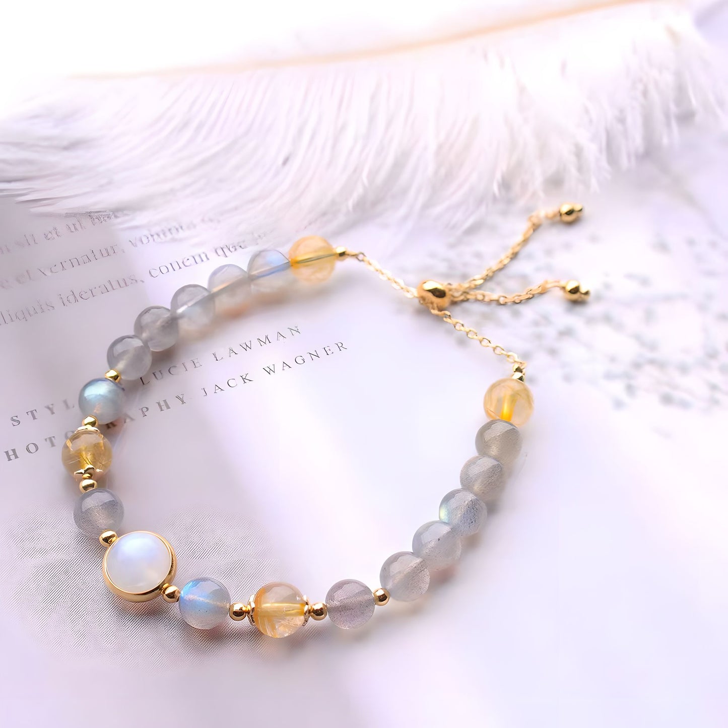Pulsera de cuentas de cristal de piedra lunar Luxyin Enid