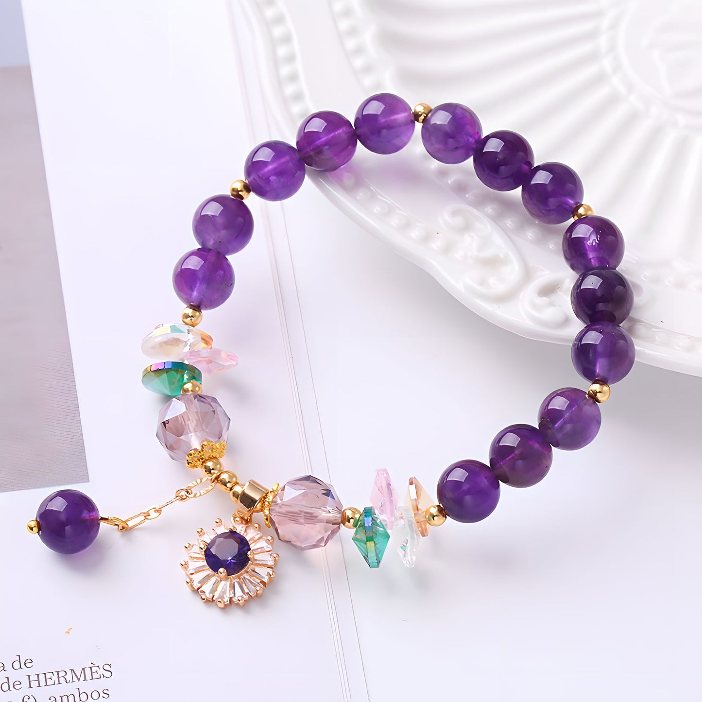 Luxyin Katherine Amethyst Crystal Bead Bracelet