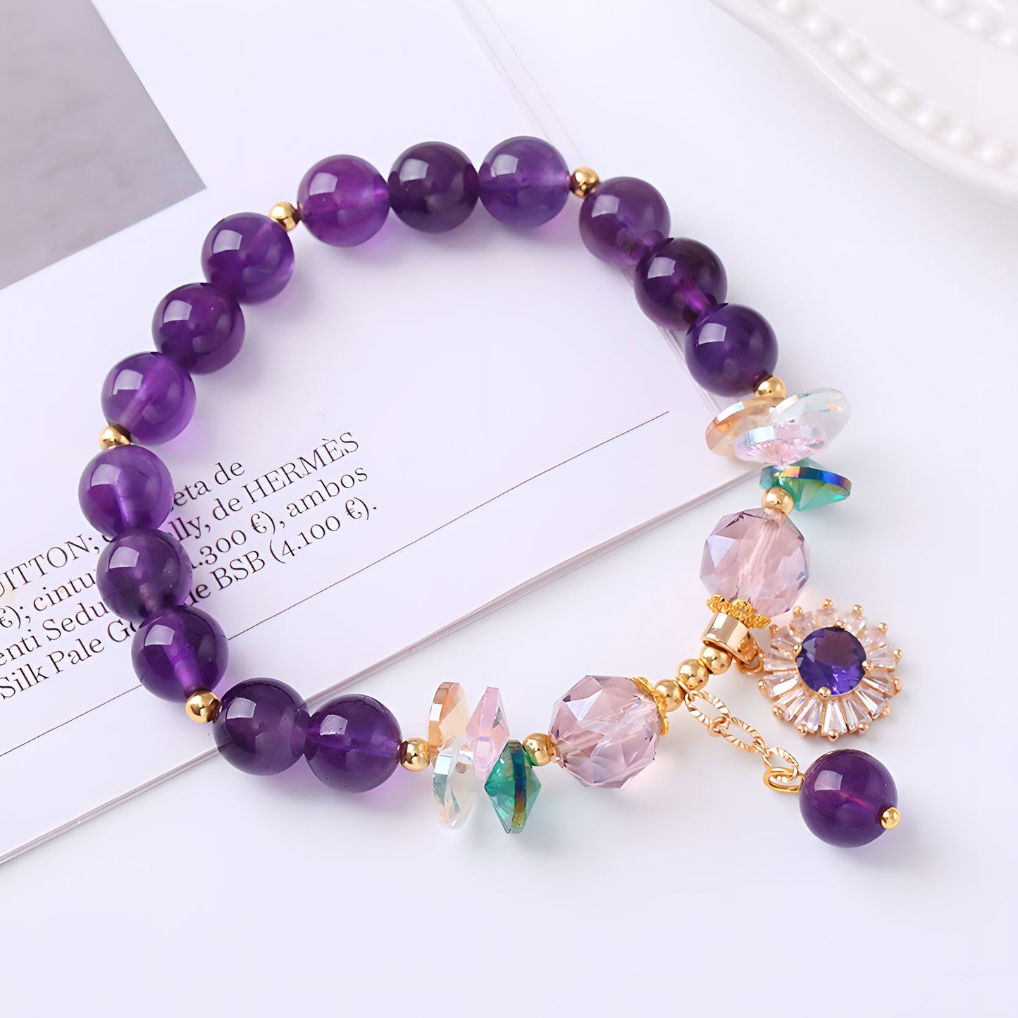 Luxyin Katherine Amethyst Crystal Bead Bracelet