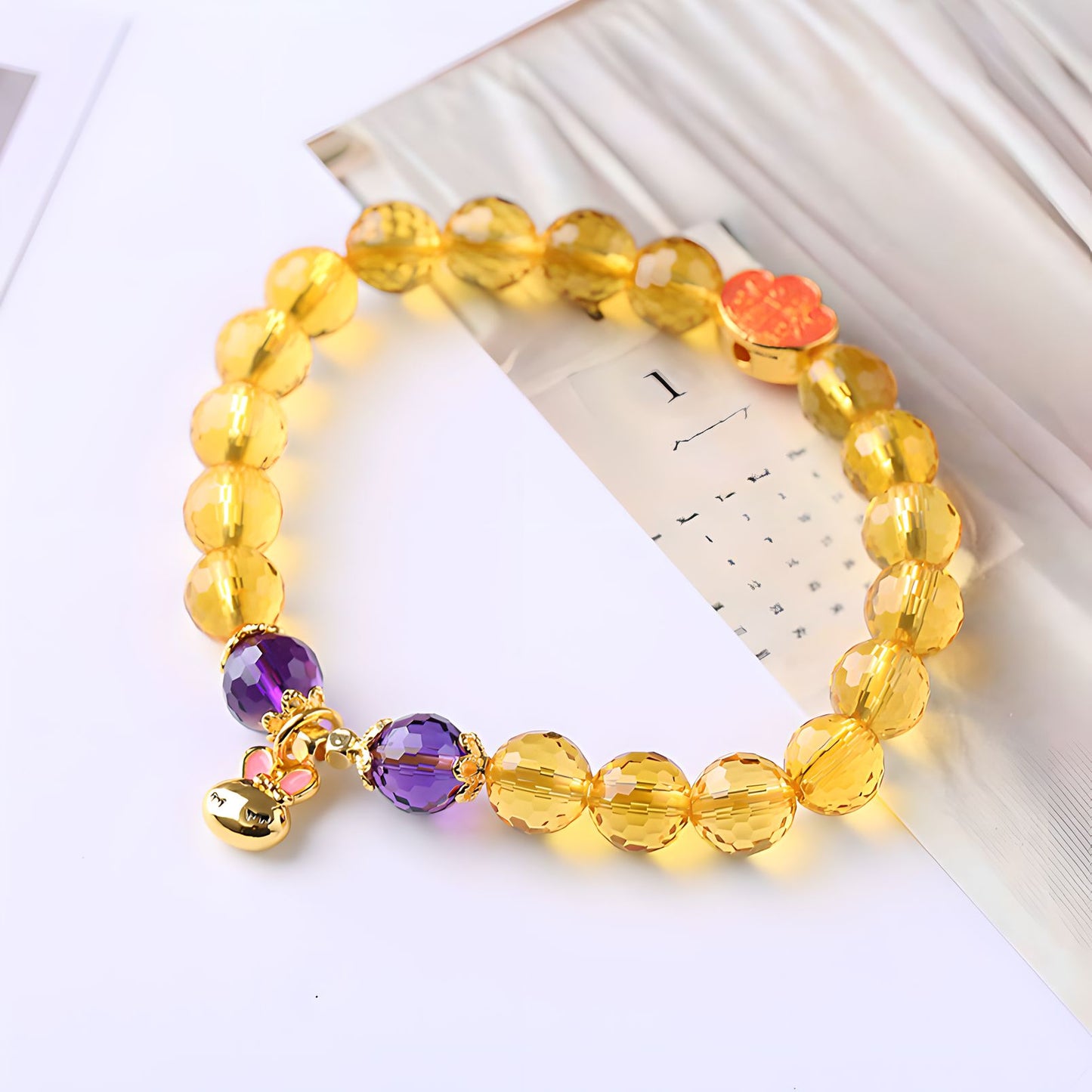 Luxyin Merry Pulsera de cuentas de cristal citrino
