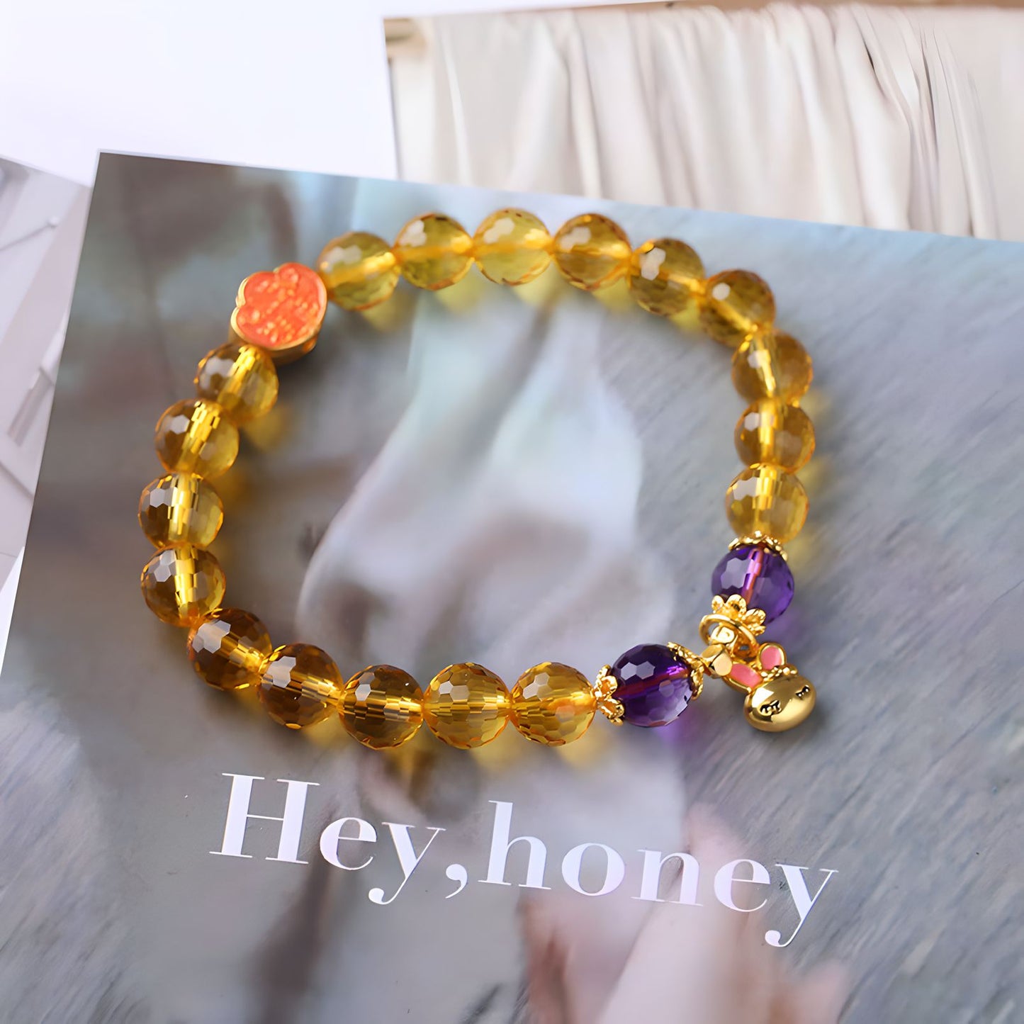 Luxyin Merry Pulsera de cuentas de cristal citrino