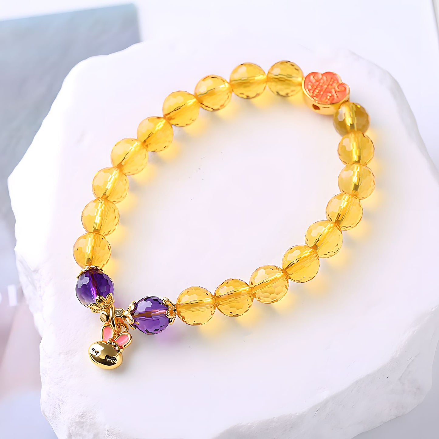 Luxyin Merry Pulsera de cuentas de cristal citrino