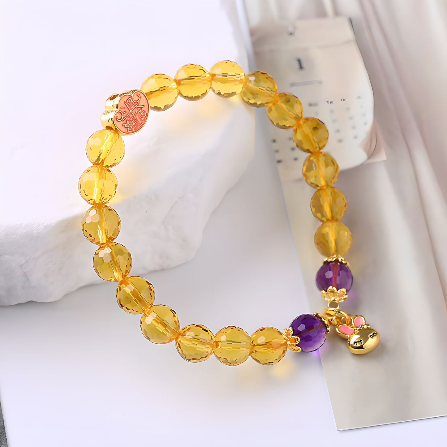 Luxyin Merry Pulsera de cuentas de cristal citrino