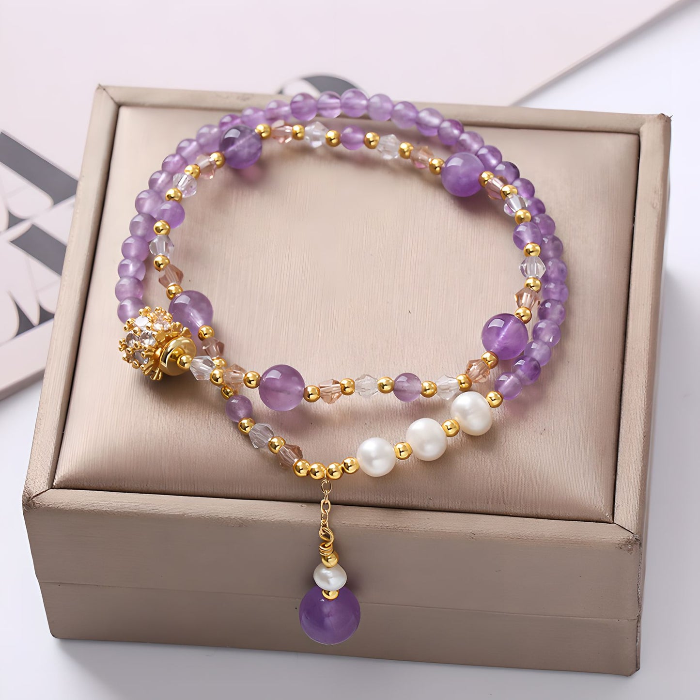 Luxyin Patricia Pulsera de cuentas de cristal de amatista
