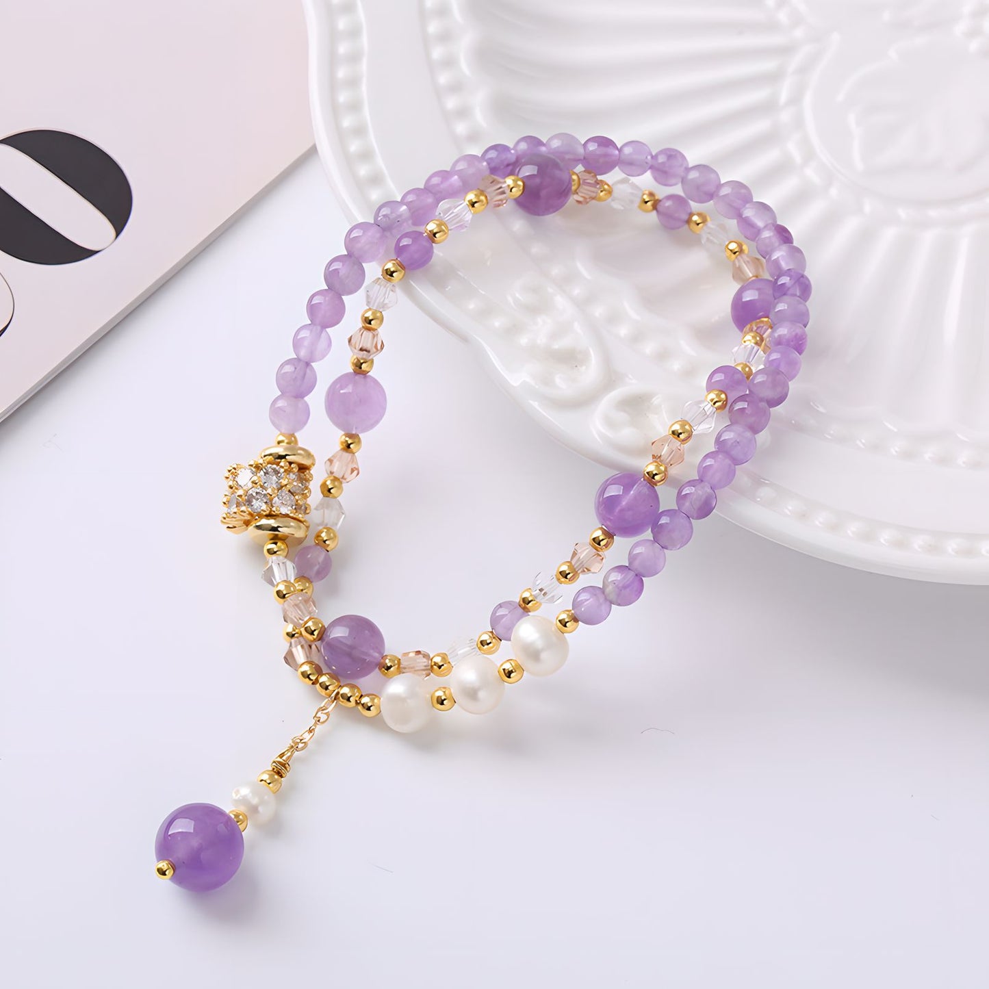 Luxyin Patricia Pulsera de cuentas de cristal de amatista