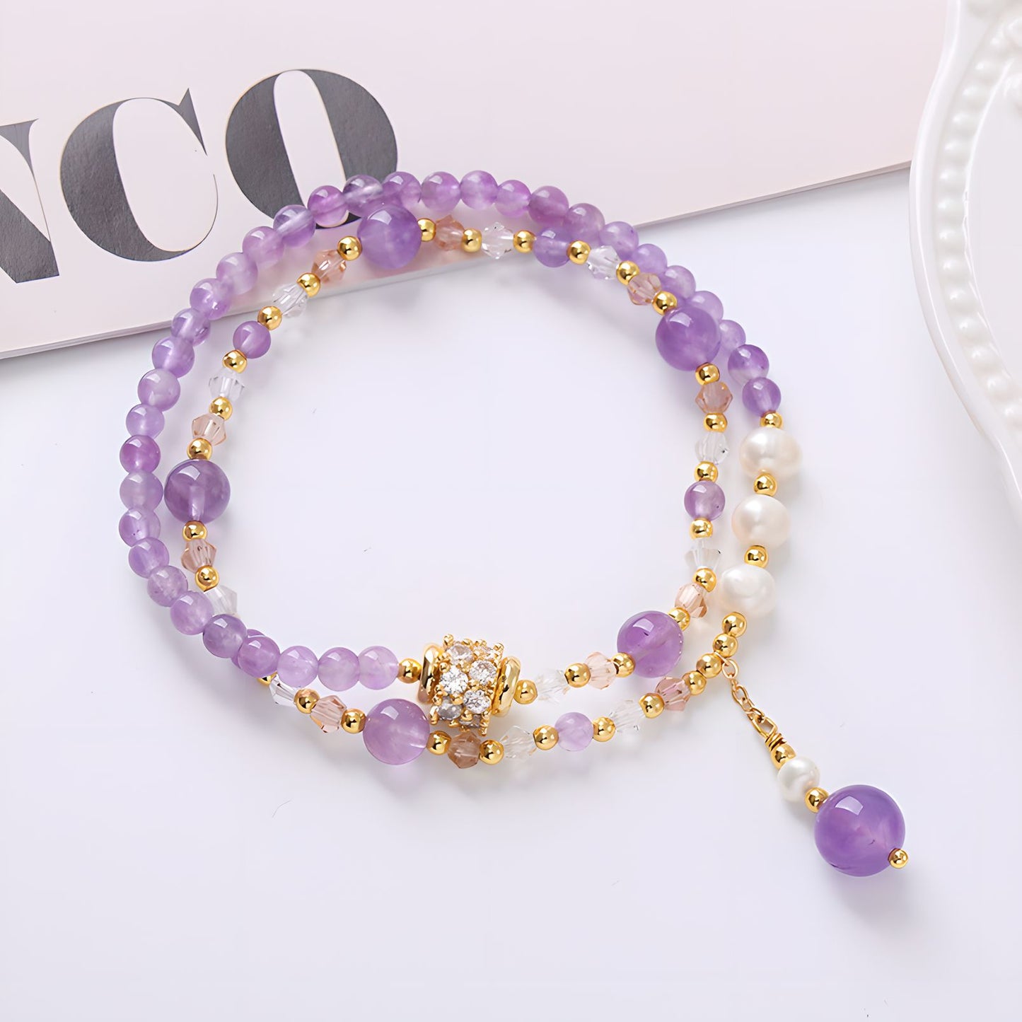 Luxyin Patricia Pulsera de cuentas de cristal de amatista