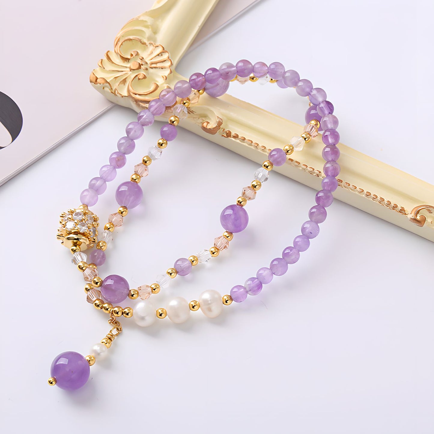 Luxyin Patricia Pulsera de cuentas de cristal de amatista