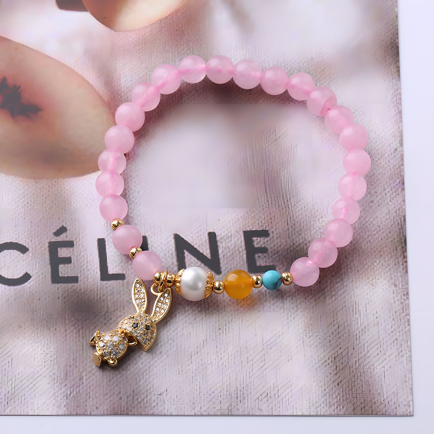 Luxyin Penélope pulsera de cuentas de cristal de cuarzo rosa