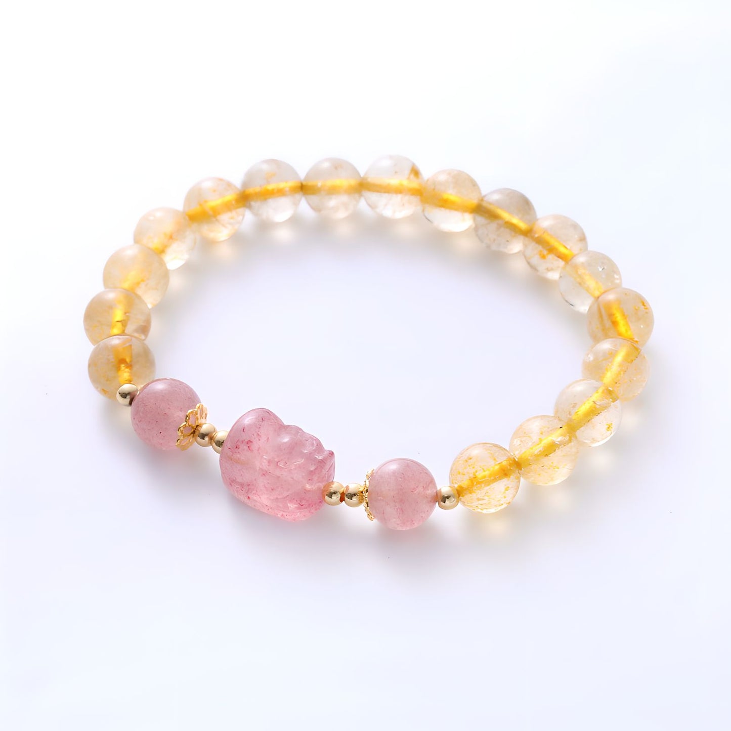 Luxyin Penny pulsera de cuentas de cristal de cuarzo de fresa