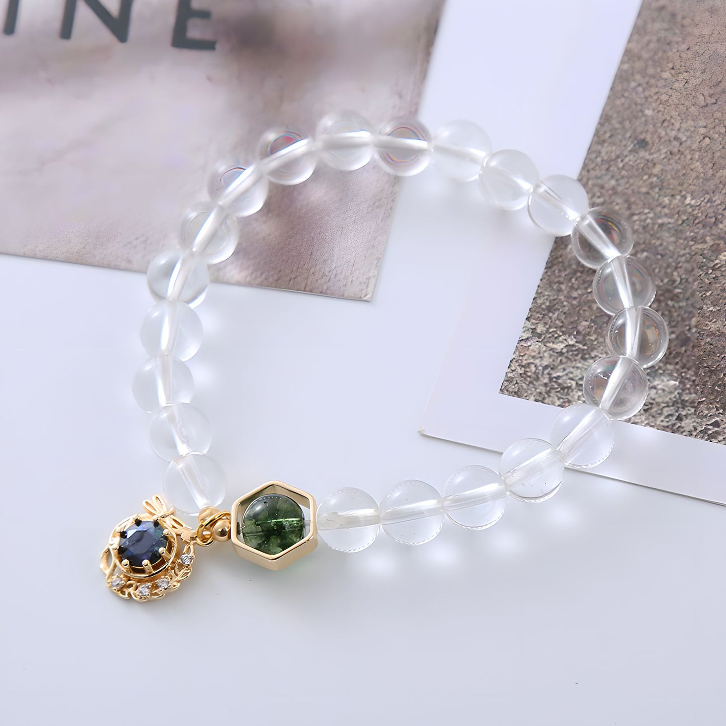 Pulsera de cuentas de cristal de cuarzo transparente Luxyin Sabina