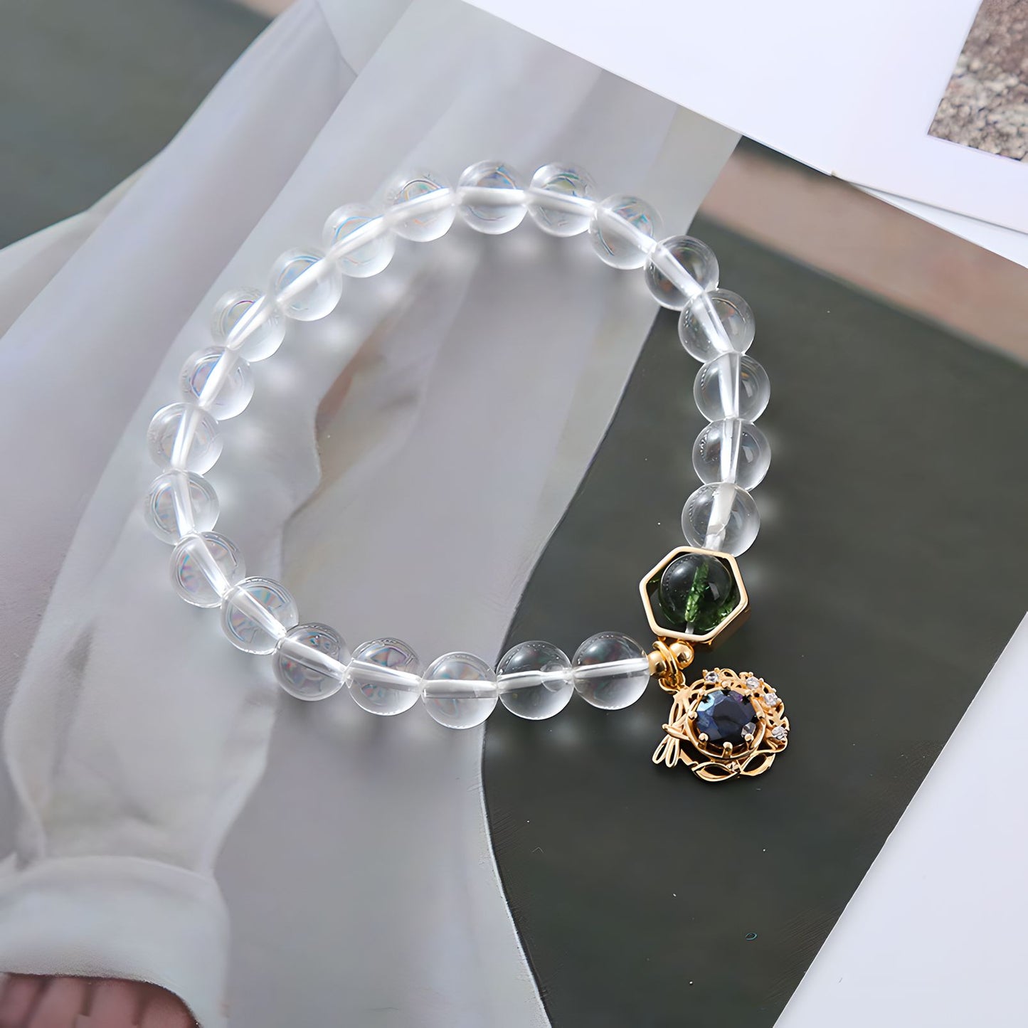 Pulsera de cuentas de cristal de cuarzo transparente Luxyin Sabina